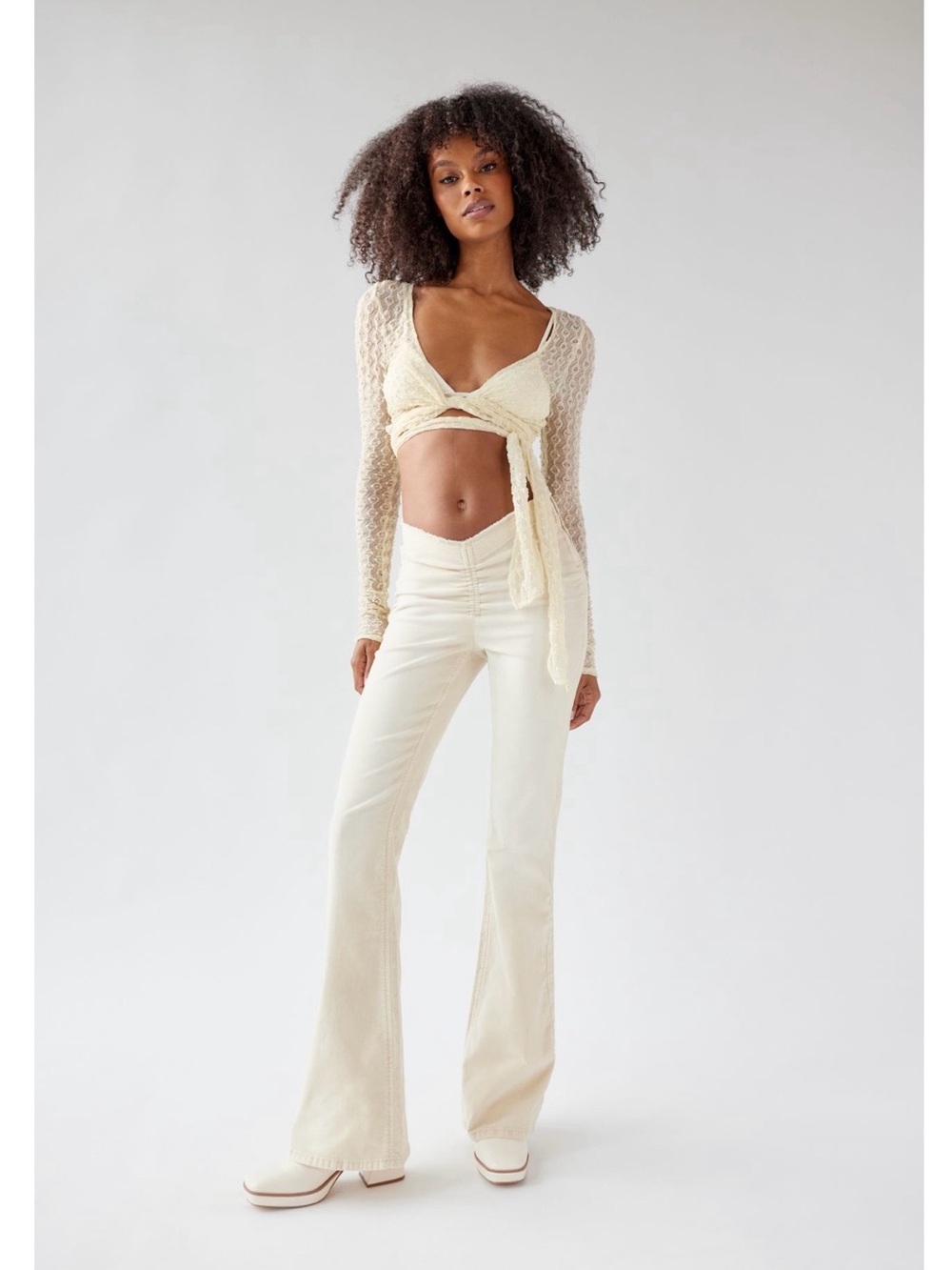 UO Velvet Ruched V-Front Flare Pant